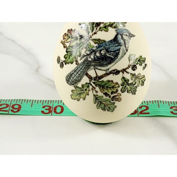 Paperweight Blue Jay Egg Bird Ceramic 2 3/4" Hand Painted Home Decor 90s Accent - Picture 12 of 12